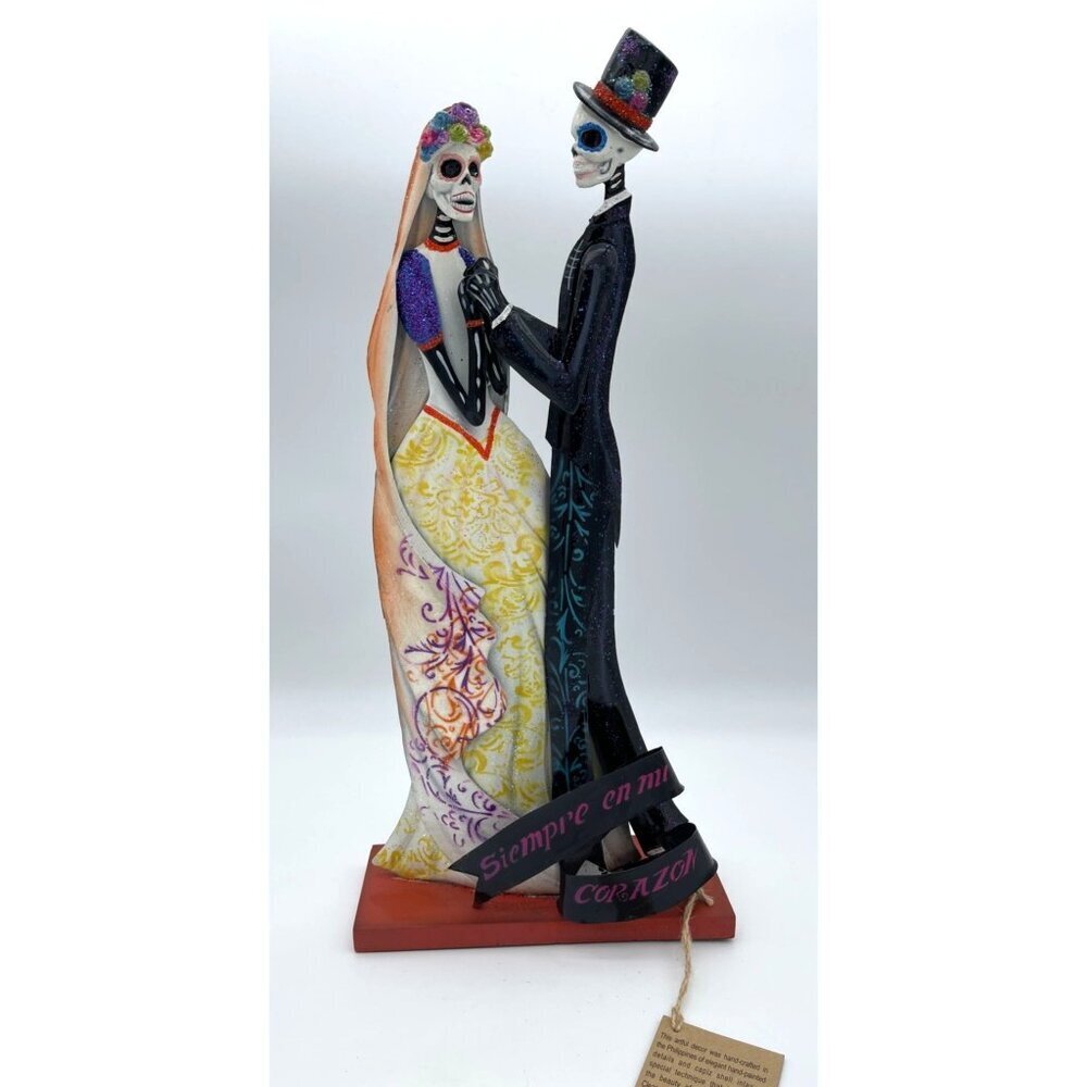 Day Of The Dead Metal Sculpture Skeleton Couple Figurine Decor Hand-Painted